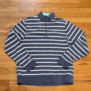 Vineyard Vines Men's Navy and White Striped Half-Zip Sweatshirt